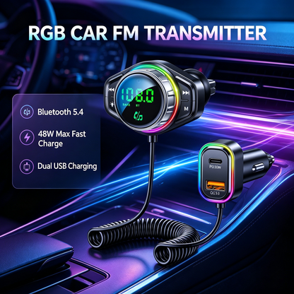 48W RGB Car Bluetooth FM Transmitter